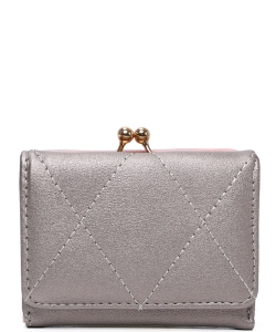 Quilted Kiss Lock Wallet LFQ350 PEWTER